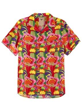 OAS The Cuba Shirt Button Up Mens Medium Hawaiian Resort Retro Print